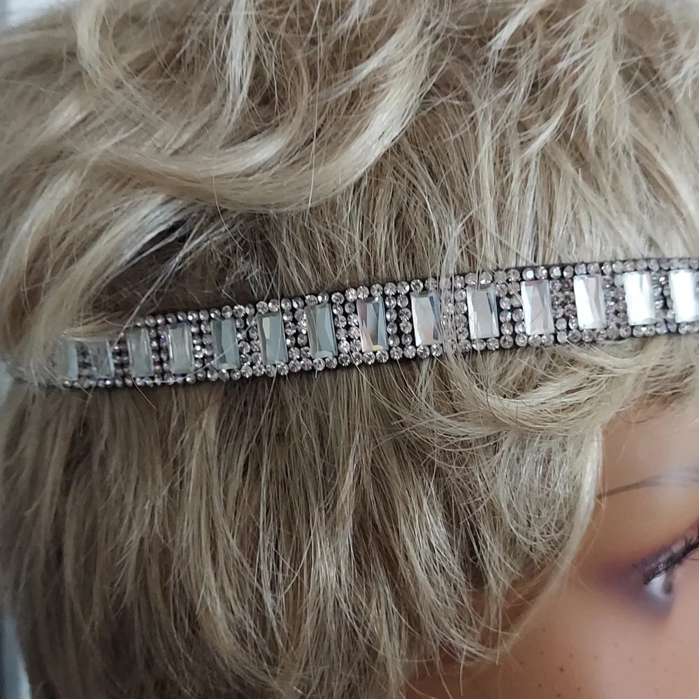 Emerald & Round Cut Crystal Bridal Gunmetal Headband